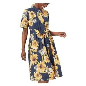 J by Jason Wu Women's Stretch Cotton Floral Print Shirt Dress Sunflowers Sz 1XP